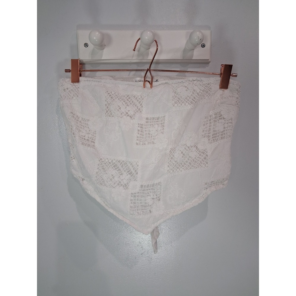 Altard State White Eyelet Lace Smocked Tube Top Handkerchief Hem XL B1614W142JI